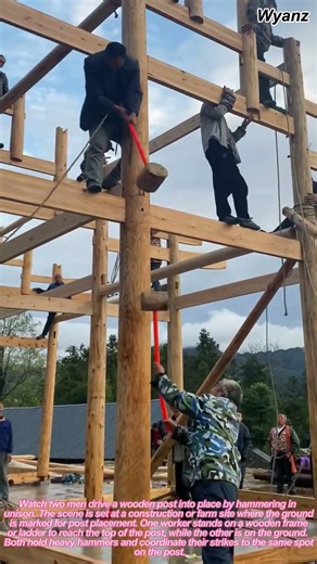 How to Install Wooden Post by Hammering: Two Men Driving Post Step-by-Step