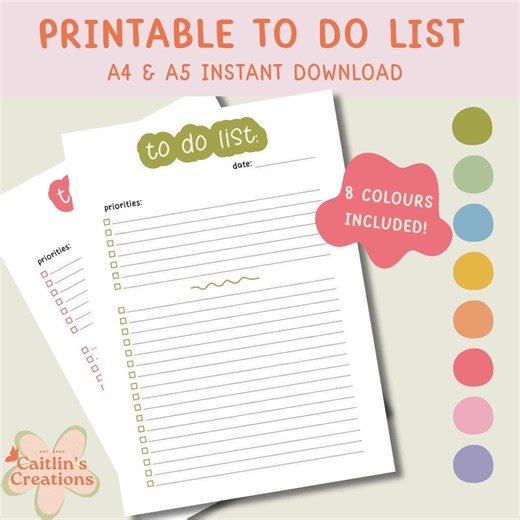 Colorful to Do List Printable, A4 A5 Sizes (PDF Download) - Etsy