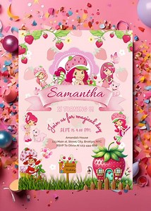 Strawberry Shortcake Birthday Invitation: Editable Canva Template (digital Download) - Etsy