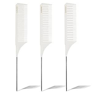 3 Pack Premium Highlight Comb, Hair Highlighter Combs for Hair Color Stylist Highlighting with Metal Pick, For Salon Barbershop(White)
