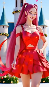 The K-pop girls gracefully model dresses with red bows. 🎁❤️✨ #kpop #visualart #fantasy #huntrix | Magic Princess