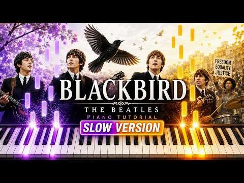 The Beatles Blackbird Easy Piano Tutorial (SLOW)