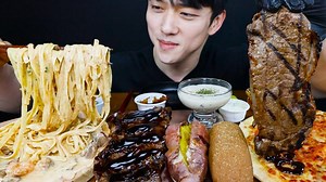 【韩国吃播UDT】深渊巨口，减重55kg后的美食狂吃第27弹，澳拜客牛排、图翁巴意面、披萨