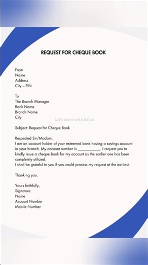 Request for Cheque Book | Letter Writing in English | Formal Letter #cheques #banking #letterwriting