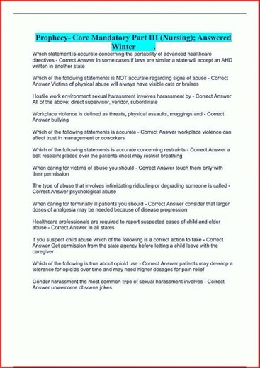 Prophecy Core Mandatory Part III Nursing Answered Winter 3778 new video