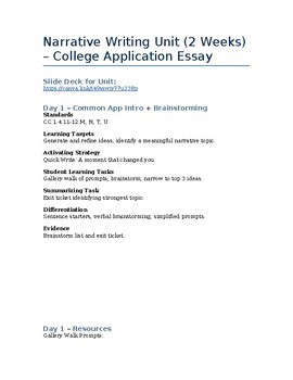 Narrative Writing Unit Plan