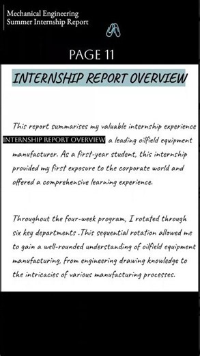 Mechanical Engineering Summer Internship Report |Manufacturing Industry | P11× Report Overview 🍕