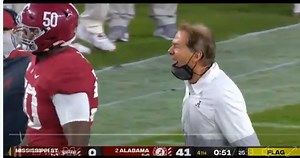 Angry Alabama HC Nick Saban Loses His Mind And Yells At Player While Up 41-0 With 50 Seconds To Go In Game