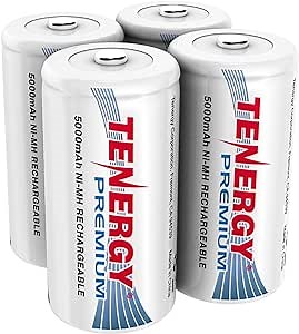Tenergy Premium Rechargeable C Batteries, High Capacity 5000mAh NiMH C Size Battery, C Cell Battery, 4-Pack