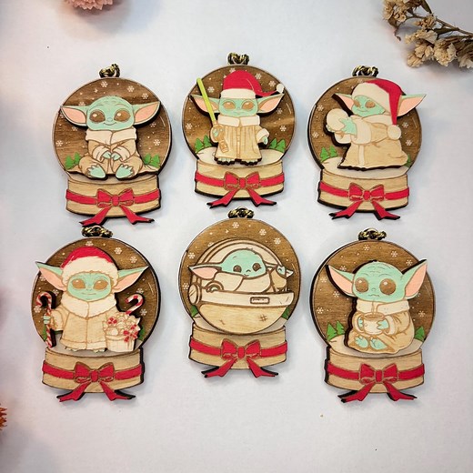 Baby Yoda Christmas Wooden Ornaments - Set of Star Wars Xmas Decoration - Geek Gift - Christmas Tree Decor - Sci Fi - Grogu Holiday Supply - Etsy