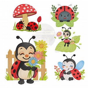 Ladybug Embroidery Designs | Cute Ladybug Machine Embroidery Patterns | Insect Garden Animals | Instant Download - Etsy