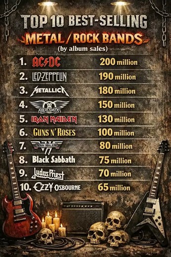 The Top 10 Best Selling Metal/Rock Bands by album sales