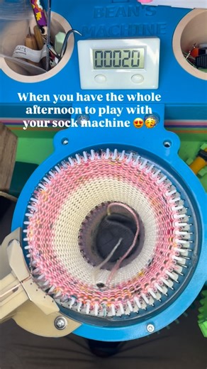 Some Quality Time with my D&B Sock Machine is always welcome! 🧶 Doing test swatches with a sock machine is actually cool because you can see how your yarn will knit up super quick. You can also play around with the tension band to get stripes in your yarn to show up differently. Pretty neat! #sockmachine #knittingmachine #sockknitting | Dean and Bean's Sock Machines