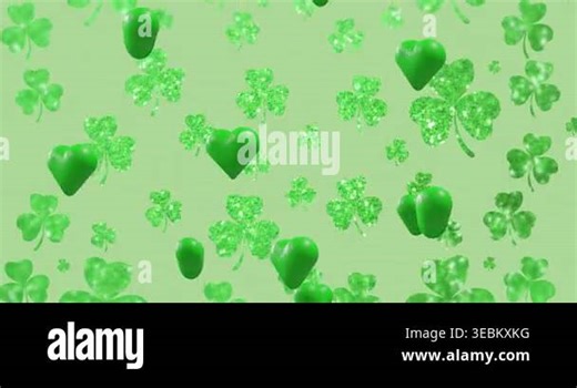 Loop starting with glitter clovers and 3D hearts drifting, scaling, sparkling, forming mint loop. Shamrock, shimmer, motion, depth, abstract, digital, pastel Stock Video Footage - Alamy