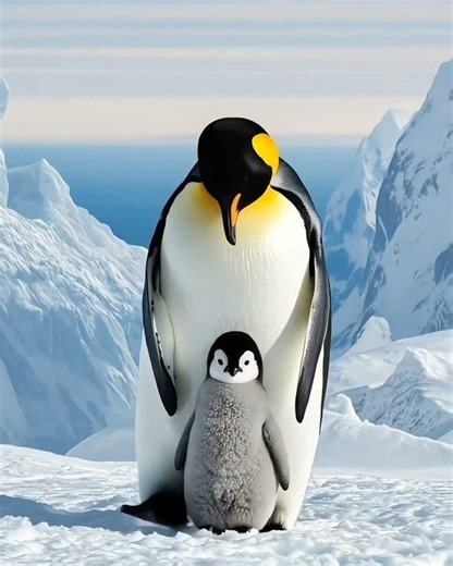 A Mother Penguin's Love: Teaching Her Baby to Walk 🐧❤️