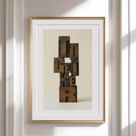 Together Word Art Posters, Vintage Wood Letter Block Print, Rustic Typography Wall Art, Farmhouse Inspirational Decor, Family Gift - Etsy