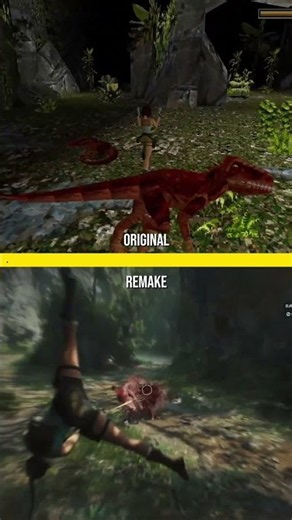 Tomb Raider Comparison | Velociraptor Fight Original Vs Remake #gaming #laracroft #legacyofatlantis