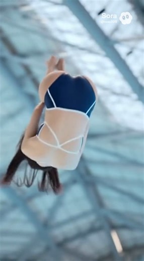 飛び込みを練習する女子陸上選手