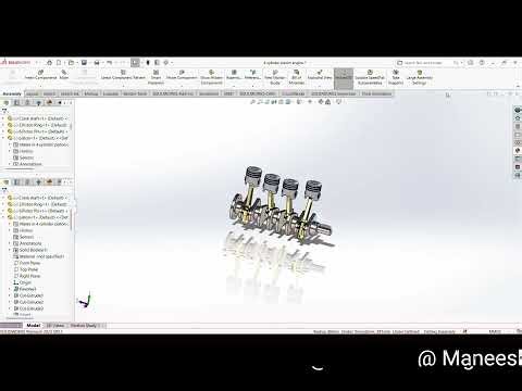 4 Cylinder Piston Engine Model in SolidWorks