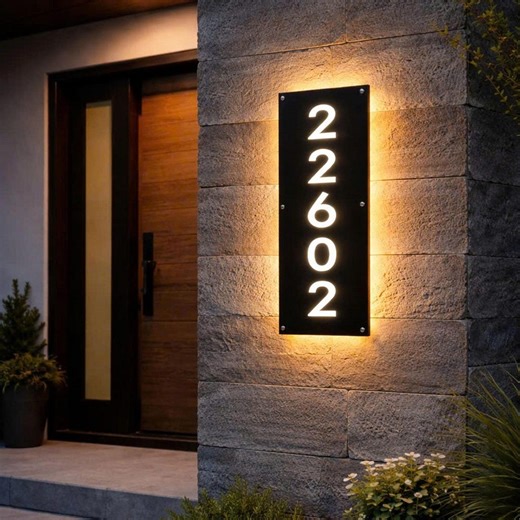 Custom Illuminated House Number Sign, LED Backlit Address Plaque, Modern Outdoor Address Numbers, Warm White Light, Floating - Etsy