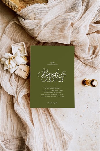 Old Money Wedding Invitation: Editable Olive Green Minimalist Invite (canva Template) - Etsy