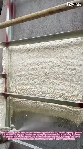 Spraying Foam Insulation on a High-Rise Building Wall | Energy-Saving Construction
