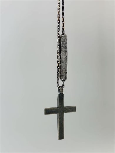 Sterling Silver Cross Necklace: Hammered Antique Style Pendant - Etsy