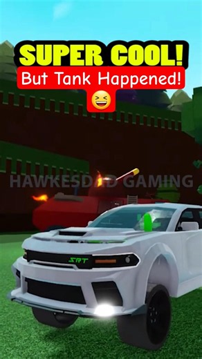 Roblox Build a Boat for Treasure Dodge SRT Sports Car crashed by Tank! #roblox #babft
