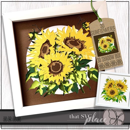 3D Sunflowers SVG, Layered Shadowbox Template, Paper Cut Light Box, Gardening SVG, Shadow Box SVG, Cricut Cutting File - Etsy
