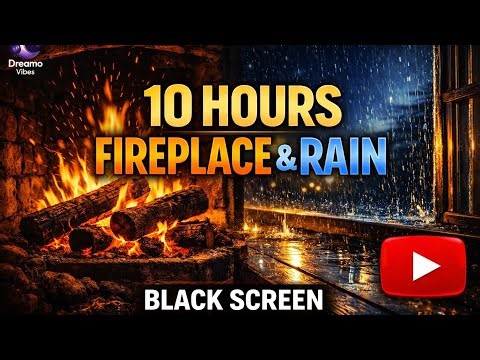 10 Hours Fireplace & Rain Sounds 🔥🌧️ Black Screen for Deep Sleep & Relaxation