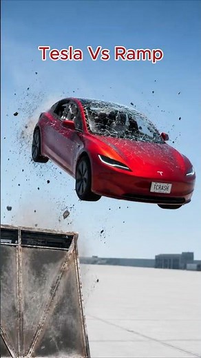 INSANE TESLA RAMP JUMP!!! #crashtest #testingcrash #tcrash #tesla #cars #crash