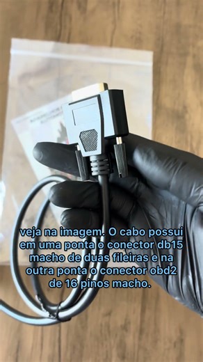 Cabo de comunicação para scanner automotivo kw850 e Vgate, tomadas db15 macho e obd2 16 pinos macho.