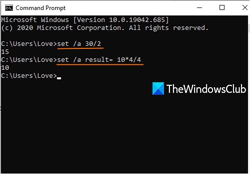 Perform Arithmetic operations in Command Prompt on Windows 11