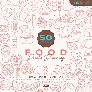 Food Doodle Clipart: Hand-drawn Kawaii Illustrations (SVG, PNG, Vector) - Etsy