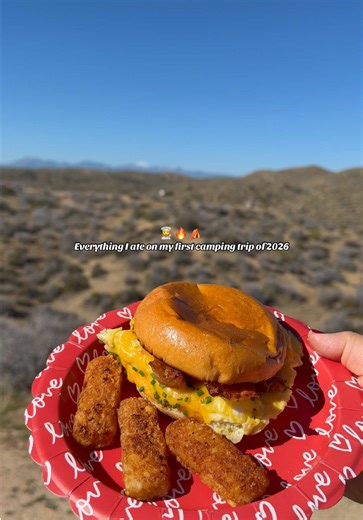 We stay FED 🥩 My first camping trip of the year felt so good, especially being able to try out some new to camp recipes 😉 Menu 📋 Spicy Hot Pot (so so good on a cold night) Eggslut Copycat Breakfast Sandwich (if you’re a millennial who lives in LA you know this one 😅) Steak, shrimp, pasta and salad (a little fancy never hurts) Steak and Eggs (perfect use of leftovers for the last breakfast) S’mores (duh!) Breakfast Sandwich Recipe coming soon 🥰 Steak, shrimp and pasta recipe is on my last po