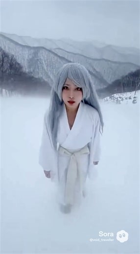 雪山で妖怪の雪女さん見かけたから光の速さで撮影交渉した