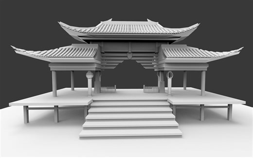 3dmax古风建筑建模，黑神话场景详细布线过程