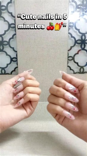 super cute,classy nail set-soft pink with cherry details 🍒✨#nails #pressonnails #stickonnails