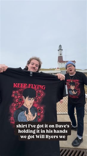 Keep Flying on Instagram: "🔮 Stranger Things 🤝 Keep Flying 🧙 😭👕 You asked, we answered. Due to the high volume of comments/messages on our March tour flyer we’ve decided to officially drop the Will Byers exclusive tee TODAY! No pre-order, only 100 made, comes with two new custom stickers, in hand and shipping now so no one has to wait to celebrate this epic conclusion. 💌📦 😵‍💫 Montauk never felt this eerie before… RUN! 🏃‍♀️😰"