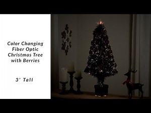 3' Pre-Lit Color Changing Fiber Optic Christmas Tree with Berries | Northlight J65030