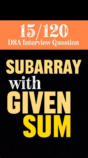 Rayudu on Instagram: "Day 15 – DSA Interview Question Series 🔥 . Subarray with Given Sum 🎯 A key problem that tests your sliding window concepts. . Positive numbers → Sliding Window = O(n) 🚀 . . Very common in interviews & online tests 📌 #DSA#DataStructure#Algorithms#SlidingWindow#InterviewPrep"