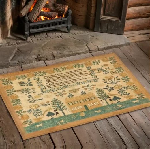 Homespun Colonial House Sampler Rug - Primitive Folk Art , Home Decor, Farmhouse Antique, Early American, Heirloom Textile, Handcrafted Gift - Etsy