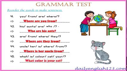 Basic grammar test with answer | easy grammar worksheet. For more videos: https://www.youtube.com/@dailyenglish123 | Materials for teaching English