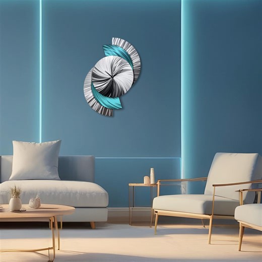 Turquoise Wall Clock, Abstract Blue & Silver Clock, Modern Metal Art Sculpture Home Decor - Etsy