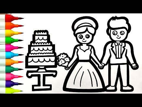 Wedding Drawing | How To Draw Wedding Couple Easy Step by Step | Bride & Groom Drawing | Draw Cake 🎂