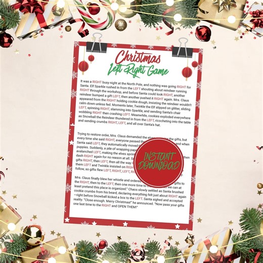 Christmas Left Right Game, Christmas Pass the Prize, Christmas Party Games, Printable Festive Pass the Parcel Game, Kids Christmas Activity - Etsy