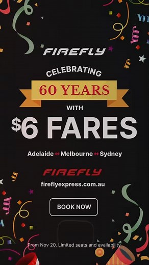 Celebrating 60 years the Firefly way - with stories, smiles, and $6 fares! 🎉🚌 Limited seats - get yours now at www.fireflyexpress.com.au #aussietravel #budgetravel #melbourneaustralia #sydneyaustralia🇦🇺 #adelaideaustralia | Firefly Express