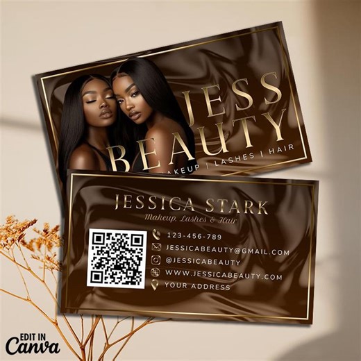 Brown Luxury Business Card Template Canva, Photo QR Code Business Card Design, Elegant Beauty Salon Editable Card #25 - Etsy