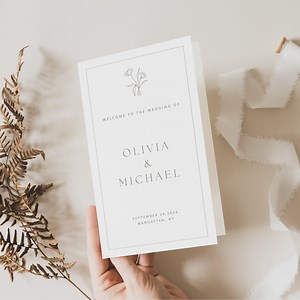 Elegant Wedding Program Template Foldable Wedding Ceremony Program Minimalist Order of Service Folded Program Wedding Printable - Etsy