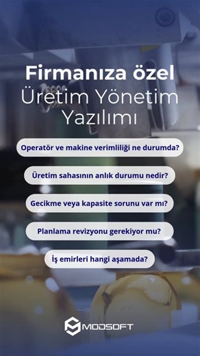 Modsoft Bilişim Teknolojileri on Instagram: "Üretim sahasını ofisten izleyin, süreçleri tek ekrandan yönetin. Sektörünüze ve firmanıza özel geliştirilen üretim yönetim yazılımımız ile üretimde gerçek zamanlı görünürlük, net kontrol ve yüksek verimlilik sağlayın. 🔹 Saha izlenebilirliği 🔹 Gerçek zamanlı üretim verileri 🔹 Hızlı kurulum, güvenilir altyapı 🔹 Firmaya özel uyarlama Kısa süreliğine ücretsiz demo fırsatıyla yazılımı kendi üretim süreçlerinizde deneyimleyin. 📞 +90 542 156 5294 ✉️ inf